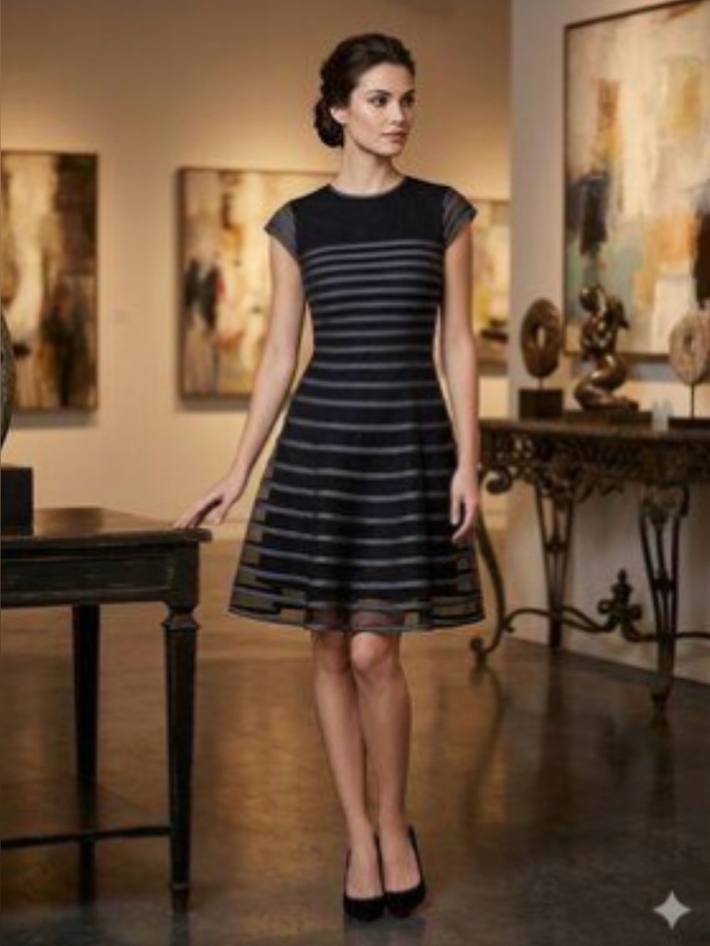 Betsy & Adam Black Striped Dress